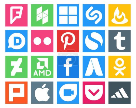 Ilustración de 20 Paquete de iconos de redes sociales, incluido el dúo de Google. plurk. simple. odnoklassniki. facebook - Imagen libre de derechos