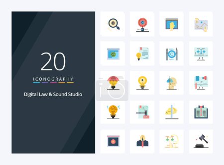 Illustration for 20 Digital Law And Sound Studio Flat Color icon for presentation - Royalty Free Image