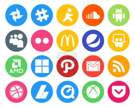 Illustration for 20 Social Media Icon Pack Including email. path. myspace. microsoft. slideshare - Royalty Free Image