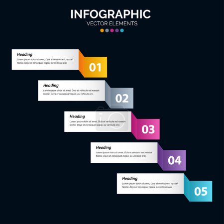 Ilustración de 5 Opción Diagrama de infografías Informe anual Diseño web Etapas o procesos del concepto de negocio - Imagen libre de derechos