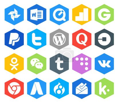 Ilustración de 20 Paquete de iconos de redes sociales incluyendo mensajero. odnoklassniki. wordpress. Conductor. uber - Imagen libre de derechos