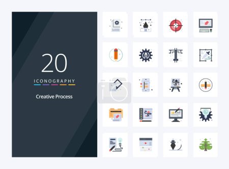 Téléchargez les illustrations : 20 Processus créatif Icône de couleur plate pour la présentation - en licence libre de droit