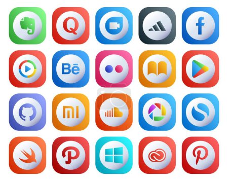 Ilustración de 20 Paquete de iconos de redes sociales Incluyendo música. soundcloud. ¡Behance! xiaomi. aplicaciones - Imagen libre de derechos