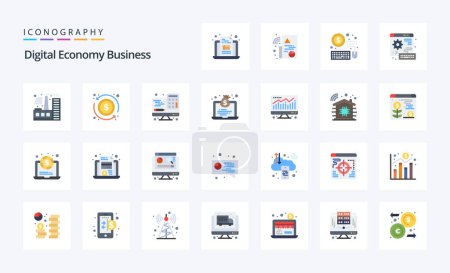 Illustration for 25 Digital Economy Business Flat color icon pack - Royalty Free Image