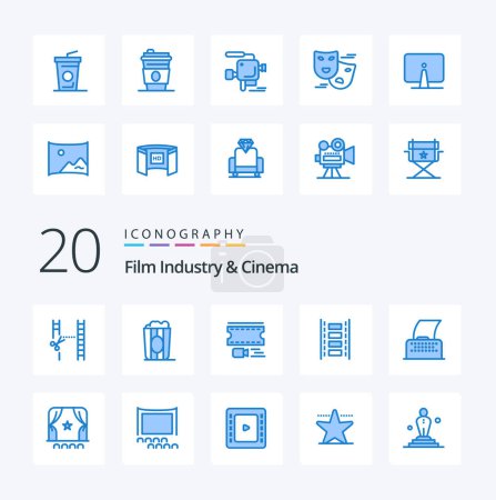 Illustration for 20 Cenima Blue Color icon Pack like cinema typewriter animation text cinema script - Royalty Free Image