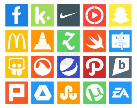 Téléchargez les illustrations : 20 Pack d'icônes pour les médias sociaux, y compris brightkite. pepsi. les médias. grooveshark. finder - en licence libre de droit