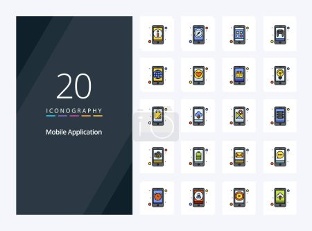 Téléchargez les illustrations : 20 Mobile Application line Icône remplie pour la présentation - en licence libre de droit