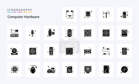 Téléchargez les illustrations : 25 Matériel informatique Solide pack icône Glyphe - en licence libre de droit