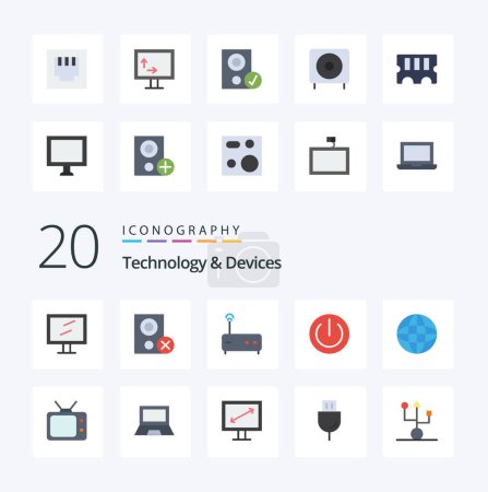 Illustration for 20 Devices Flat Color icon Pack like devices power hub gadgets devices - Royalty Free Image