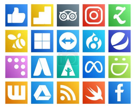 Téléchargez les illustrations : 20 Pack d'icônes pour les médias sociaux, y compris wattpad. facebook. visionneuse d'équipe. meta. adwords - en licence libre de droit