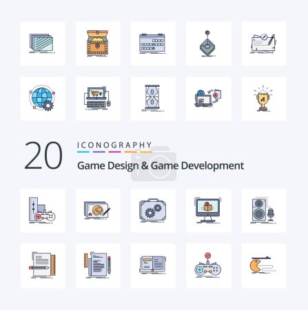 Illustration for 20 Game Design And Game Development Line Filled Color icon Pack like dimensional 3d complete work production - Royalty Free Image