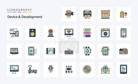 Ilustración de Paquete de iconos de 25 dispositivos y líneas de desarrollo - Imagen libre de derechos