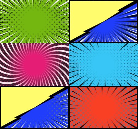 Illustration for Comic book colorful frames background with halftone. rays. radial and dotted effects pop art style - Royalty Free Image
