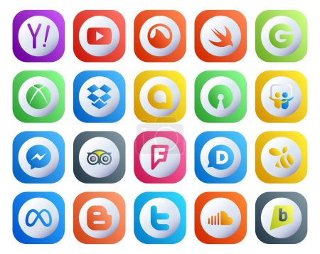 Illustration for 20 Social Media Icon Pack Including swarm. foursquare. dropbox. travel. messenger - Royalty Free Image