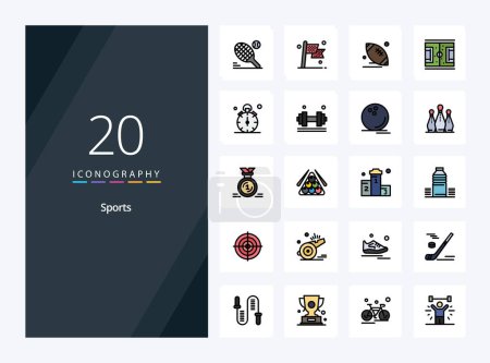 Illustration for 20 Sports line Filled icon for presentation - Royalty Free Image