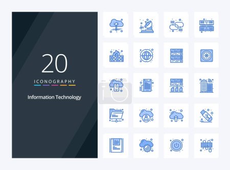 Téléchargez les illustrations : 20 Technologie de l'information Icône de couleur bleue pour la présentation - en licence libre de droit