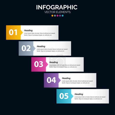 Téléchargez les illustrations : 5 Option Infographie diagramme rapport annuel web design Étapes ou processus du concept d'entreprise - en licence libre de droit