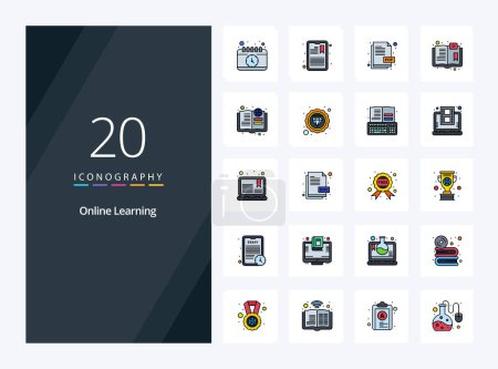 Téléchargez les illustrations : 20 Ligne d'apprentissage en ligne icône remplie pour la présentation - en licence libre de droit