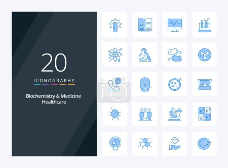 Téléchargez les illustrations : 20 Biochimie et médecine Soins de santé Blue Color icône pour la présentation - en licence libre de droit