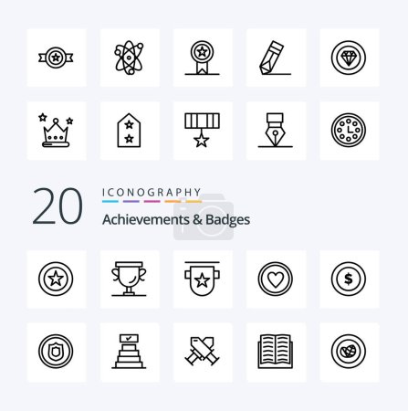 Ilustración de 20 Logros Badges Line icon Pack like award heart badge award stamp - Imagen libre de derechos