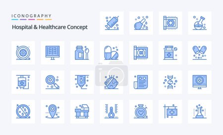 Téléchargez les illustrations : 25 Hospital Healthcare Concept Pack icône bleue - en licence libre de droit