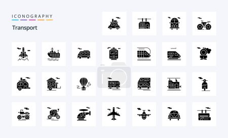 Ilustración de 25 Paquete de iconos de glifo sólido de transporte - Imagen libre de derechos