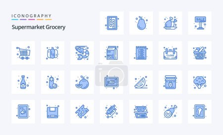 Téléchargez les illustrations : Pack icône 25 Grocery Blue - en licence libre de droit