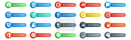 Illustration for 20 Social Media Follow Button. Username and place for text like office. adidas. google allo. tumblr. adsense - Royalty Free Image
