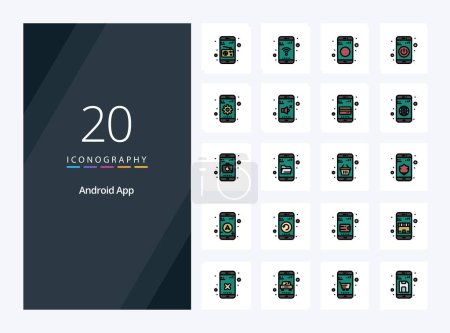 Téléchargez les illustrations : 20 Android App line Icône remplie pour la présentation - en licence libre de droit