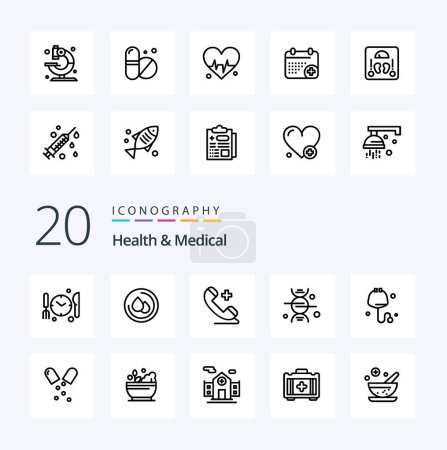 Illustration for 20 Health And Medical Line icon Pack like antibiotics medical plus check healthcare - Royalty Free Image