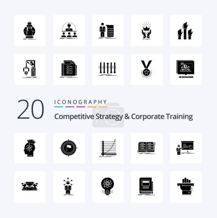 Ilustración de 20 Estrategia competitiva y entrenamiento corporativo ícono de glifo sólido Paquete como curva de meta de bandera de libro de lecciones - Imagen libre de derechos
