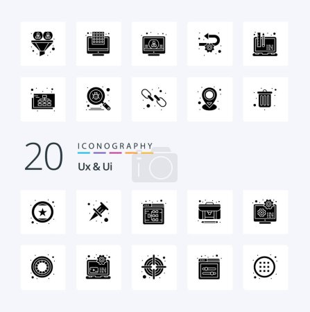 Ilustración de 20 Ux y Ui Solid Glyph icono Paquete como el creador de configuración flujo de contenido del sitio web - Imagen libre de derechos