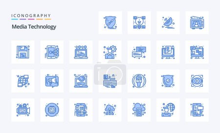Téléchargez les illustrations : 25 Media Technology Pack icône bleue - en licence libre de droit