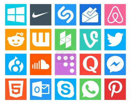 Illustration for 20 Social Media Icon Pack Including question. coderwall. vine. music. soundcloud - Royalty Free Image