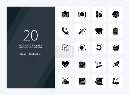 Téléchargez les illustrations : 20 Icône de glyphe solide médical et de santé pour la présentation - en licence libre de droit