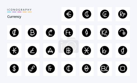 Illustration for 25 Currency Solid Glyph icon pack - Royalty Free Image