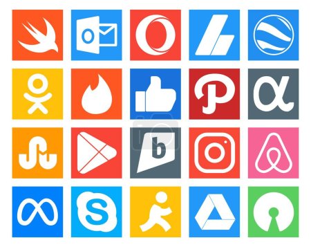 Ilustración de 20 Paquete de iconos de redes sociales Incluyendo meta. instagram. Como. brightkite. Juego de Google - Imagen libre de derechos