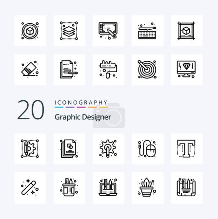 Téléchargez les illustrations : 20 Graphic Designer Line icon Pack comme équipement de graphiste de souris - en licence libre de droit
