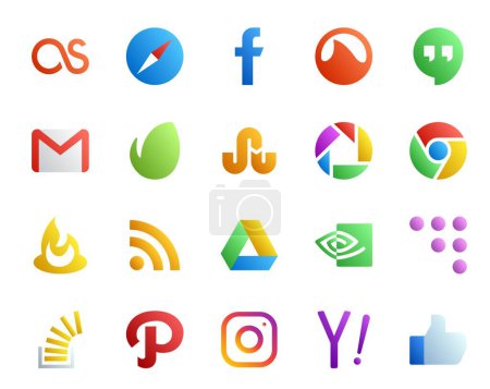 Illustration for 20 Social Media Icon Pack Including coderwall. google drive. mail. rss. chrome - Royalty Free Image