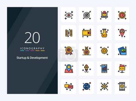 Illustration for 20 Startup And Develepment line Filled icon for presentation - Royalty Free Image