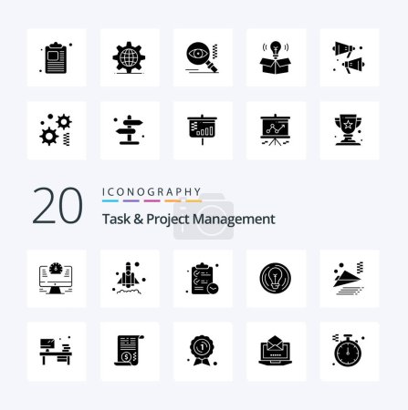 Illustration for 20 Task And Project Management Solid Glyph icon Pack like circle  bulb  startup tasks - Royalty Free Image