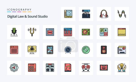 Illustration for 25 Digital Law And Sound Studio Line Filled Style icon pack - Royalty Free Image