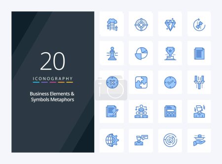 Ilustración de 20 Elementos de Negocio Y Símbolos Metáforas Icono de Color Azul para presentación - Imagen libre de derechos