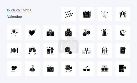 Illustration for 25 Valentine Solid Glyph icon pack - Royalty Free Image