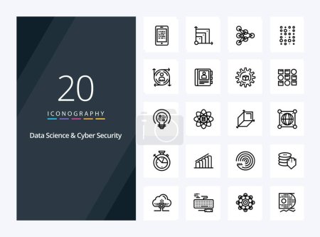 Illustration for 20 Data Science And Cyber Security Outline icon for presentation - Royalty Free Image