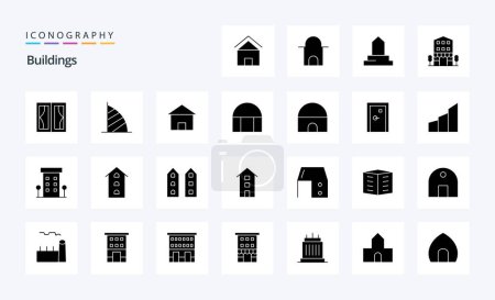 Téléchargez les illustrations : Pack d'icônes Glyphe Solide 25 bâtiments - en licence libre de droit