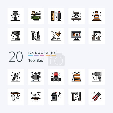 Illustration for 20 Tools Line Filled Color icon Pack like puncher construction plump tools construction - Royalty Free Image