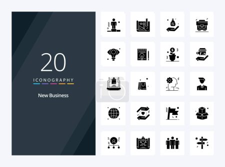 Téléchargez les illustrations : 20 New Business icône Glyphe solide pour la présentation - en licence libre de droit