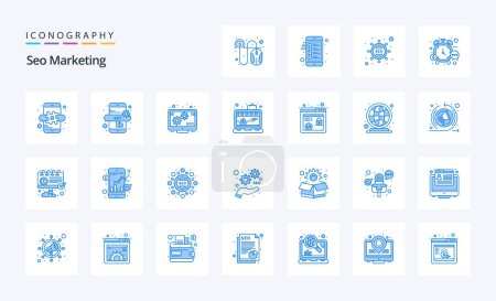 Illustration for 25 Seo Marketing Blue icon pack - Royalty Free Image