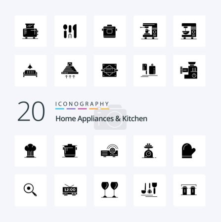 Illustration for 20 Home Appliances And Kitchen Solid Glyph icon Pack like home machine kitchen projector kitchen - Royalty Free Image